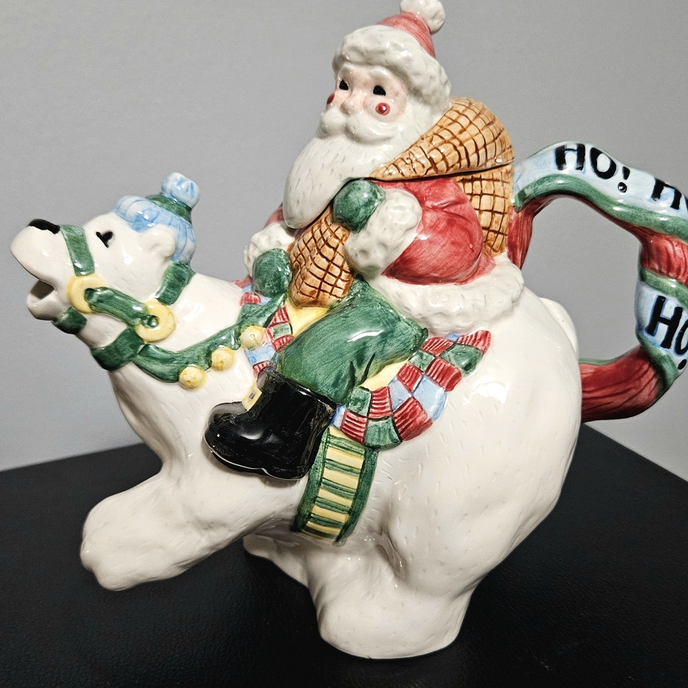 1995 Lotus Santa on Polar Bear Holiday Decor Teapot